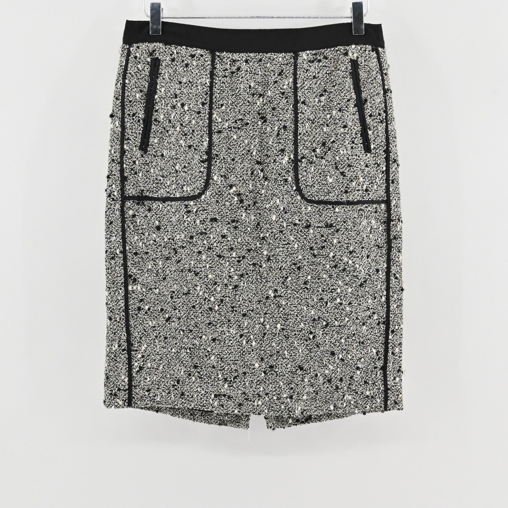 J Crew Collection Boucle Pencil Skirt Size 6 Black White Tweed Metallic Wool